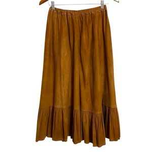 Vintage Womens Suede Western Prairie Skirt 4 Brown Pull On Ruffle Cowgirl 80s